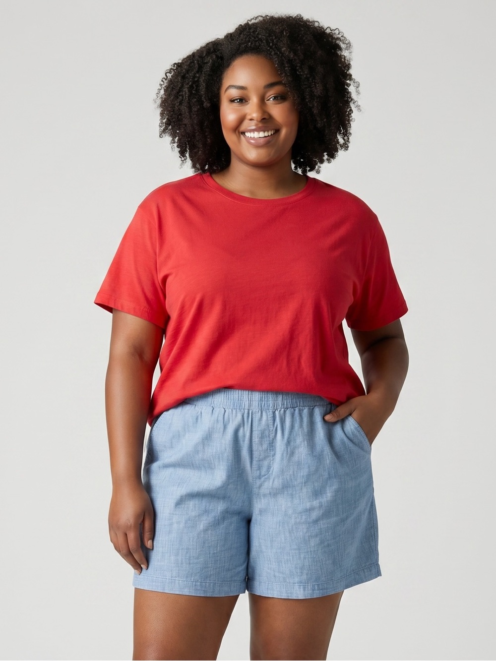 Lands’ End Chambray Pull On Shorts Women’s Plus 24W Blue Mid Rise Cotton Stretch